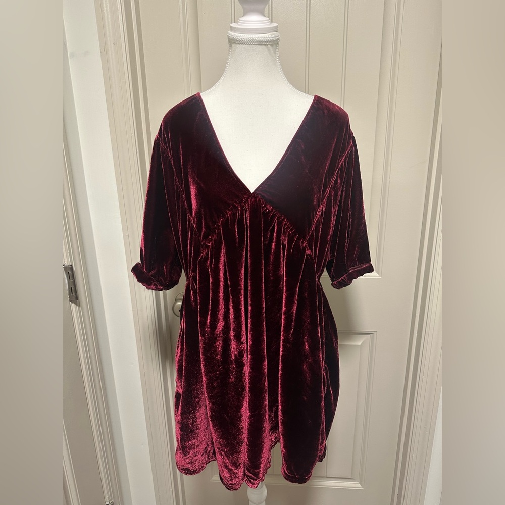 Free People Velvet Mini Dress in Deep Burgundy